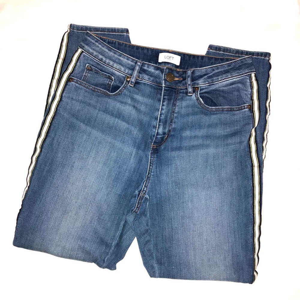 LOFT High Waist Striped Skinny Jeans